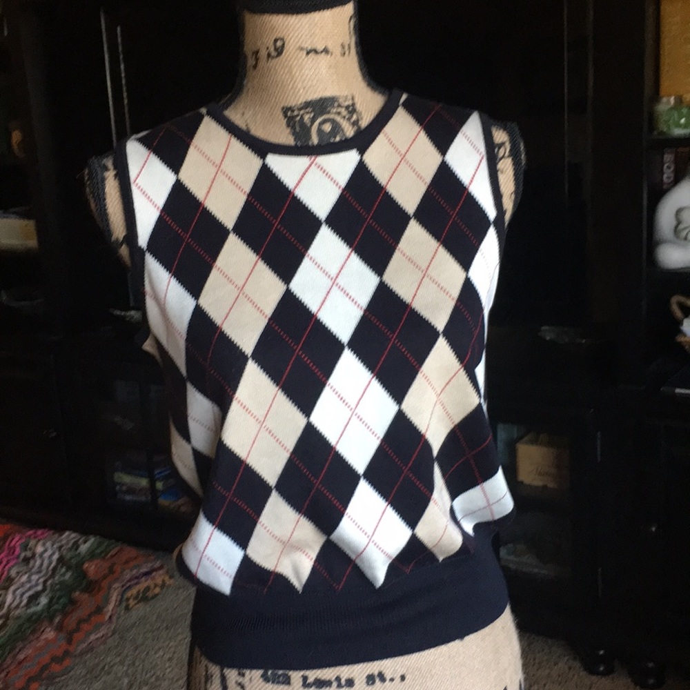 Ann Taylor Argyle 100% silk sleeveless sweater